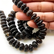 Smoky Quartz 11-12mm Carved Melon Shape AA Grade Gemstone Beads Strand - Total 1 Strand of 15 Inch.