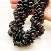 Smoky Quartz 11-12mm Carved Melon Shape AA Grade Gemstone Beads Strand - Total 1 Strand of 15 Inch.