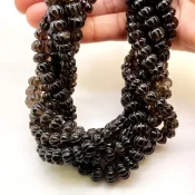 Smoky Quartz 9-10mm Carved Melon Shape AA Grade Gemstone Beads Strand - Total 1 Strand of 15 Inch.