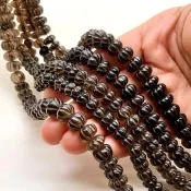 Smoky Quartz 9-10mm Carved Melon Shape AA Grade Gemstone Beads Strand - Total 1 Strand of 15 Inch.