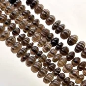 Smoky Quartz 9-10mm Carved Melon Shape AA Grade Gemstone Beads Strand - Total 1 Strand of 15 Inch.