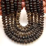 Smoky Quartz 9-10mm Carved Melon Shape AA Grade Gemstone Beads Strand - Total 1 Strand of 15 Inch.