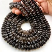 Smoky Quartz 9-10mm Carved Melon Shape AA Grade Gemstone Beads Strand - Total 1 Strand of 15 Inch.