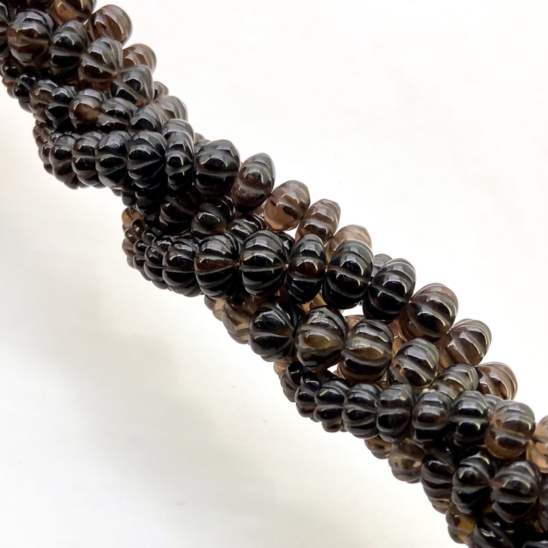 Smoky Quartz 9-10mm Carved Melon Shape AA Grade Gemstone Beads Strand - Total 1 Strand of 15 Inch.