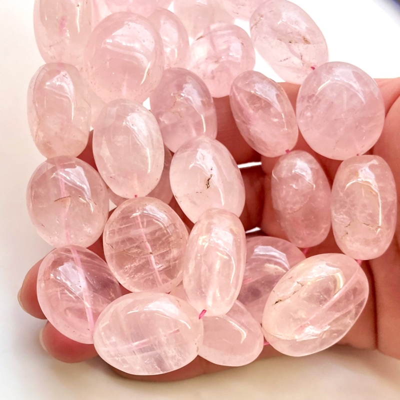 Rose Quartz 18-26mm Smooth Oval Shape A+ Grade Gemstone Beads Strand - Total 1 Strand of 16 Inch.
