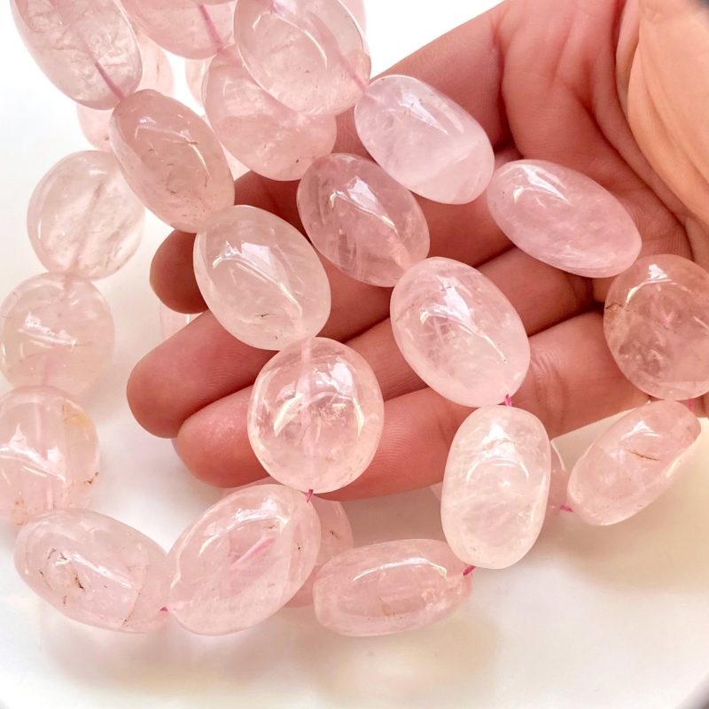 Rose Quartz 18-26mm Smooth Oval Shape A+ Grade Gemstone Beads Strand - Total 1 Strand of 16 Inch.