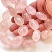 Rose Quartz 18-26mm Smooth Oval Shape A+ Grade Gemstone Beads Strand - Total 1 Strand of 16 Inch.