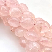 Rose Quartz 18-26mm Smooth Oval Shape A+ Grade Gemstone Beads Strand - Total 1 Strand of 16 Inch.