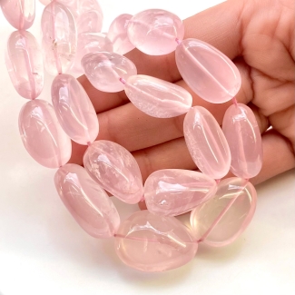 Rose Quartz 15-27mm Smooth Nugget Shape AA+ Grade Gemstone Beads Strand - Total 1 Strand of 16 Inch.