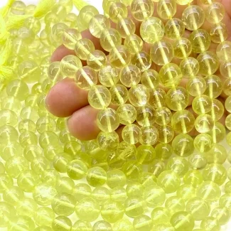 Lemon Quartz 8-10mm Smooth Round Shape A Grade Gemstone Beads Lot - Total 8 Strands of 13 Inch.