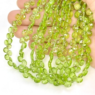 Peridot 5-6mm Briolette Heart Shape AA+ Grade Gemstone Beads Strand - Total 1 Strand of 8 Inch.