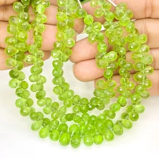 Peridot 6-8mm Briolette Drop Shape AA+ Grade Gemstone Beads Strand - Total 1 Strand of 8 Inch.