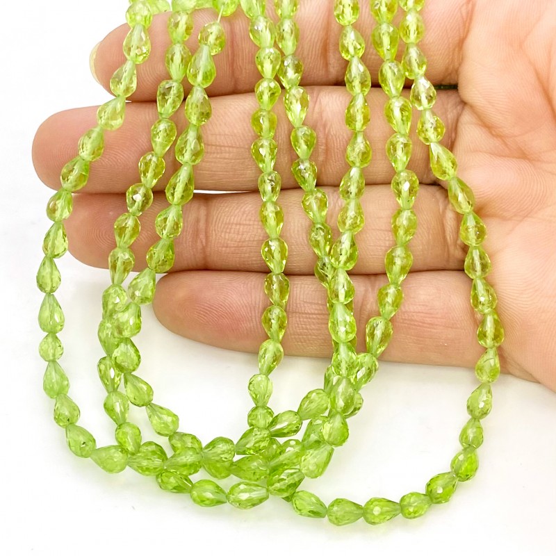 Peridot 6mm Faceted Drop Shape AA+ Grade Gemstone Beads Strand - Total 1 Strand of 10 Inch.