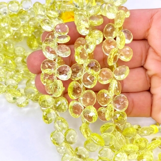 Lemon Quartz 9-9.5mm Briolette Heart Shape AA Grade Gemstone Beads Strand - Total 1 Strand of 8 Inch.