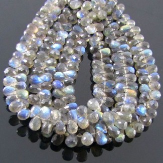 Labradorite Briolette Drop Shape A Grade Gemstone Beads Strand - 6-7mm - 8 Inch - 1 Strand
