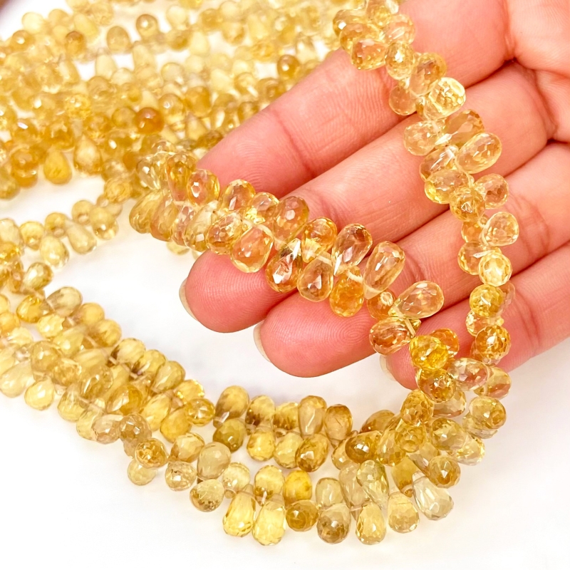 Beer Quartz 8-10mm Briolette Drop Shape AAA Grade Gemstone Beads Strand - Total 1 Strand of 9 Inch.