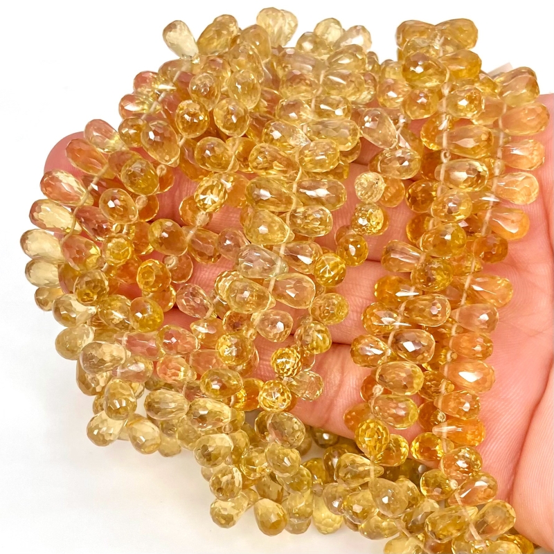 Beer Quartz 8-10mm Briolette Drop Shape AAA Grade Gemstone Beads Strand - Total 1 Strand of 9 Inch.