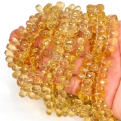 Beer Quartz 8-10mm Briolette Drop Shape AAA Grade Gemstone Beads Strand - Total 1 Strand of 9 Inch.