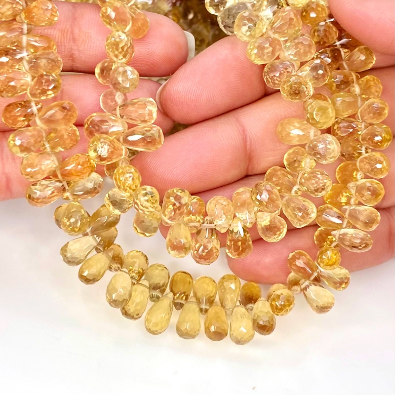 Beer Quartz 8-10mm Briolette Drop Shape AAA Grade Gemstone Beads Strand - Total 1 Strand of 9 Inch.