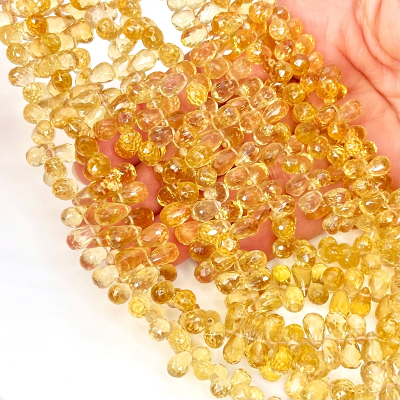 Beer Quartz 8-10mm Briolette Drop Shape AAA Grade Gemstone Beads Strand - Total 1 Strand of 9 Inch.