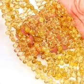 Beer Quartz 8-10mm Briolette Drop Shape AAA Grade Gemstone Beads Strand - Total 1 Strand of 9 Inch.