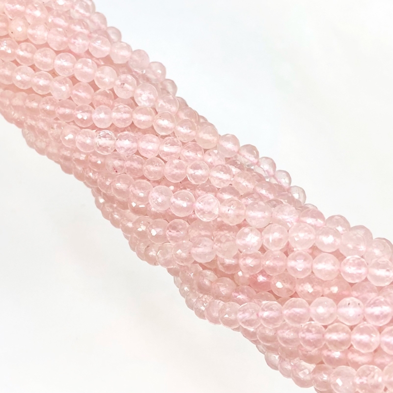 Rose Quartz 4-5mm Faceted Round Shape AA+ Grade Gemstone Beads Strand - Total 1 Strand of 14 Inch.