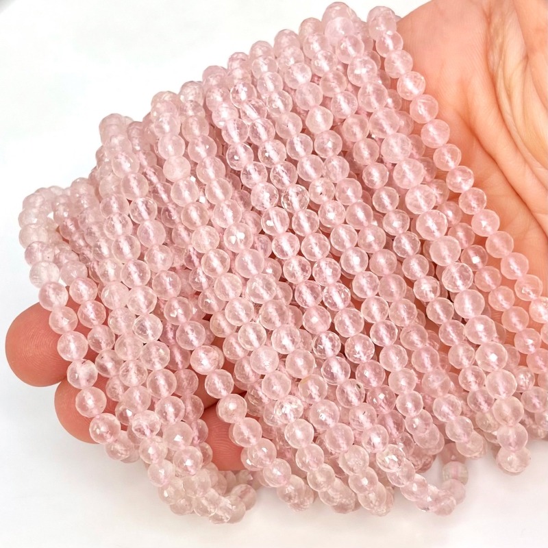 Rose Quartz 4-5mm Faceted Round Shape AA+ Grade Gemstone Beads Strand - Total 1 Strand of 14 Inch.