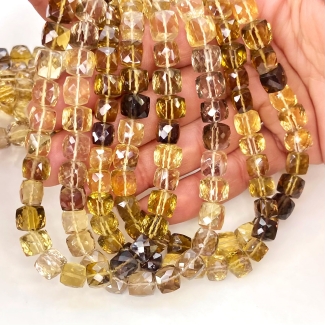 Bio Lemon Quartz 7-9mm Briolette Cube Shape AA Grade Gemstone Beads Strand - Total 1 Strand of 11 Inch.