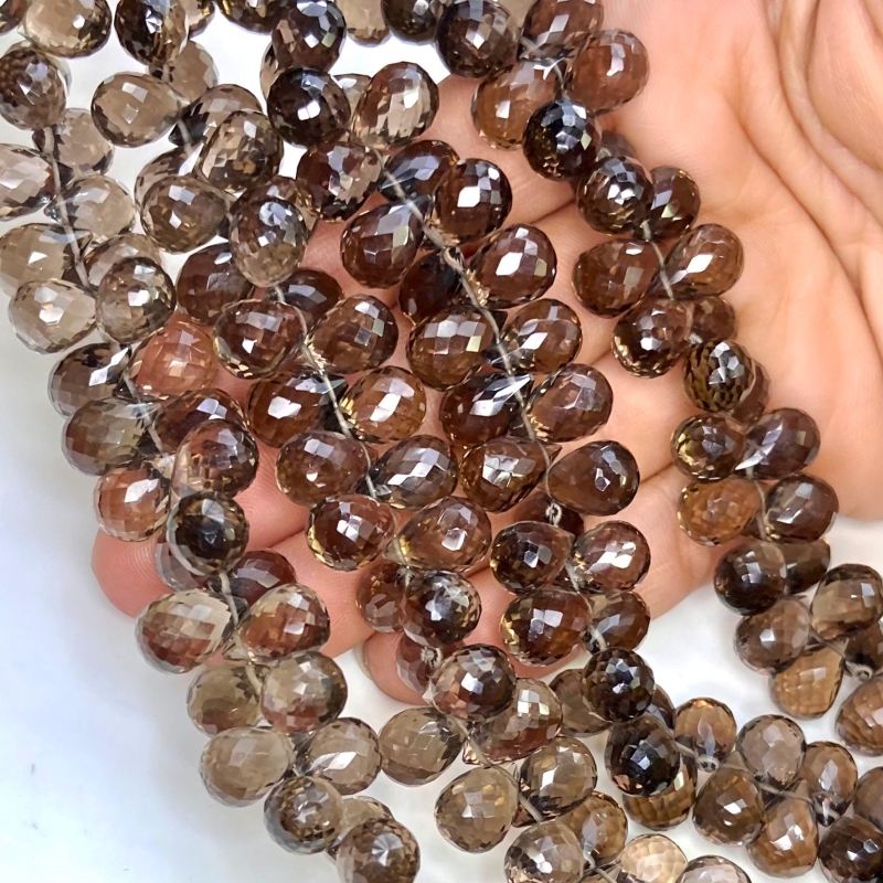 Smoky Quartz 11mm Briolette Drop Shape AAA Grade Gemstone Beads Strand - Total 1 Strand of 8 Inch.