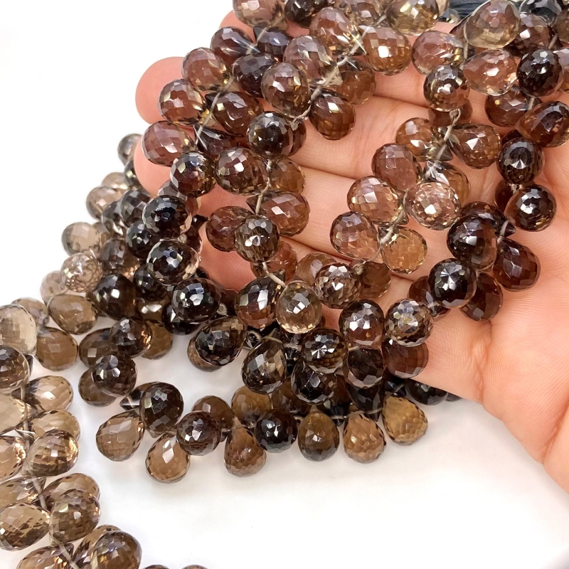 Smoky Quartz 11mm Briolette Drop Shape AAA Grade Gemstone Beads Strand - Total 1 Strand of 8 Inch.