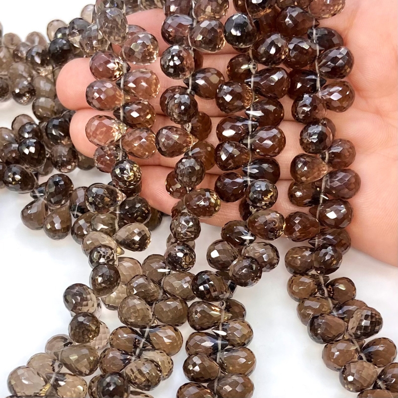 Smoky Quartz 11mm Briolette Drop Shape AAA Grade Gemstone Beads Strand - Total 1 Strand of 8 Inch.