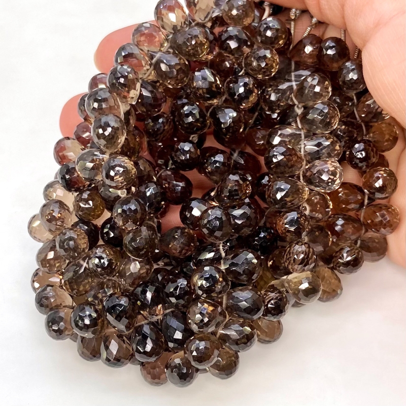 Smoky Quartz 11mm Briolette Drop Shape AAA Grade Gemstone Beads Strand - Total 1 Strand of 8 Inch.