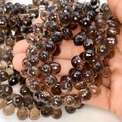 Smoky Quartz 11mm Briolette Drop Shape AAA Grade Gemstone Beads Strand - Total 1 Strand of 8 Inch.