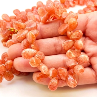 Sun Stone 11-14mm Smooth Pear Shape A Grade Gemstone Beads Strand - Total 1 Strand of 8 Inch.