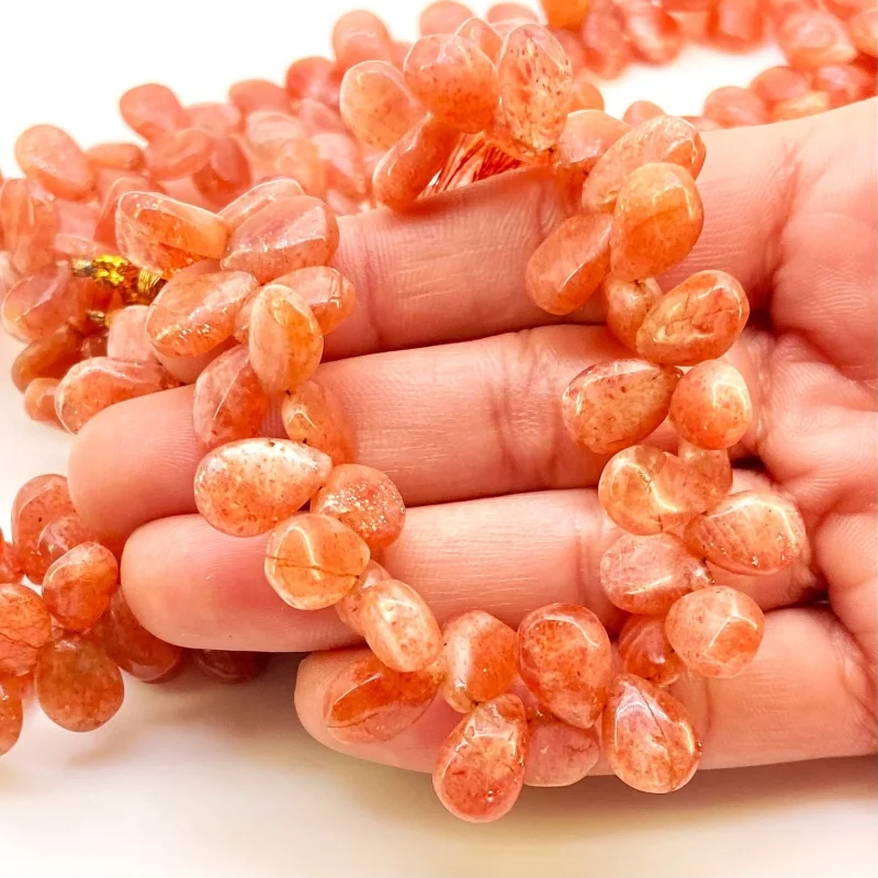 Sun Stone 11-14mm Smooth Pear Shape A Grade Gemstone Beads Strand - Total 1 Strand of 8 Inch.