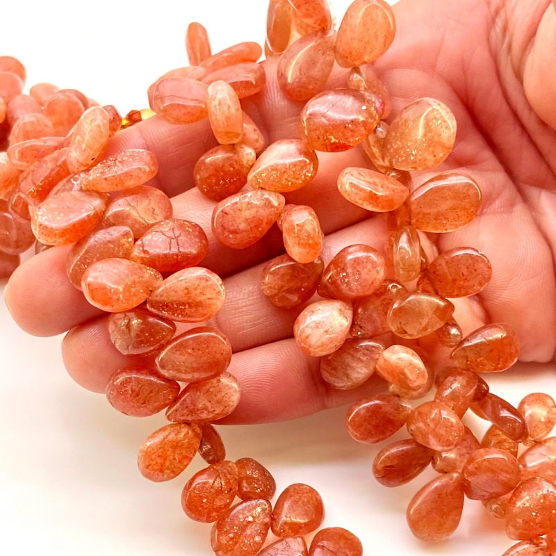Sun Stone 11-14mm Smooth Pear Shape A Grade Gemstone Beads Strand - Total 1 Strand of 8 Inch.