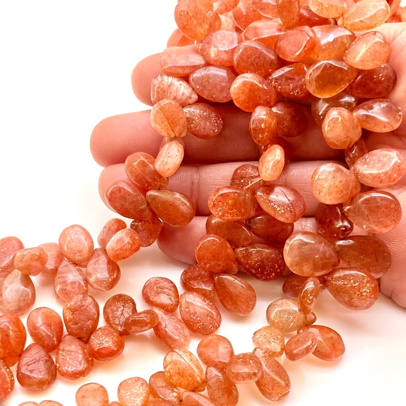 Sun Stone 11-14mm Smooth Pear Shape A Grade Gemstone Beads Strand - Total 1 Strand of 8 Inch.