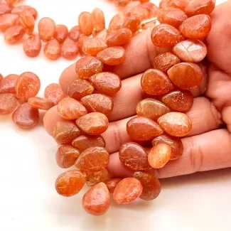 Sun Stone 12-15mm Smooth Pear Shape A Grade Gemstone Beads Strand - Total 1 Strand of 8 Inch.