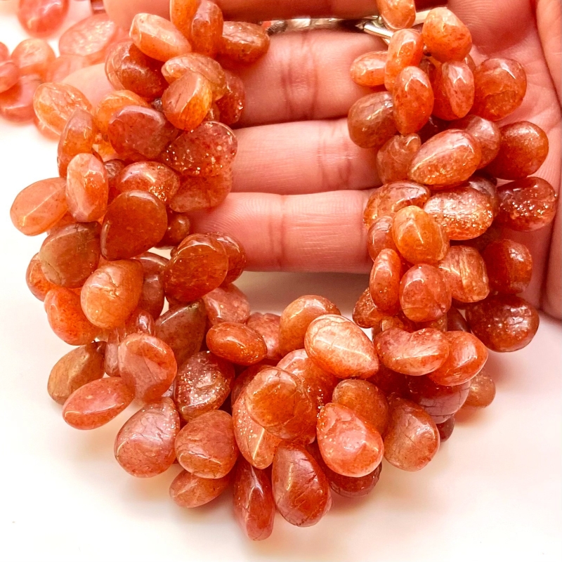 Sun Stone 12-15mm Smooth Pear Shape A Grade Gemstone Beads Strand - Total 1 Strand of 8 Inch.