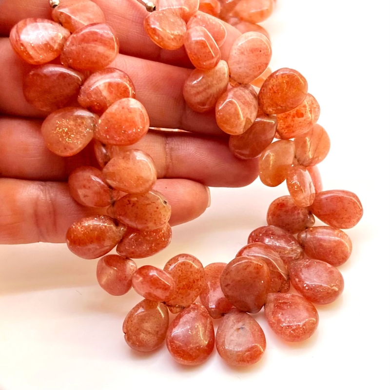 Sun Stone 12-15mm Smooth Pear Shape A Grade Gemstone Beads Strand - Total 1 Strand of 8 Inch.