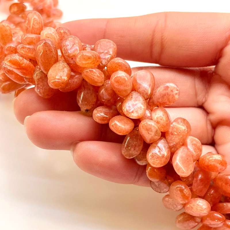 Sun Stone 9-11mm Smooth Pear Shape A Grade Gemstone Beads Strand - Total 1 Strand of 8 Inch.