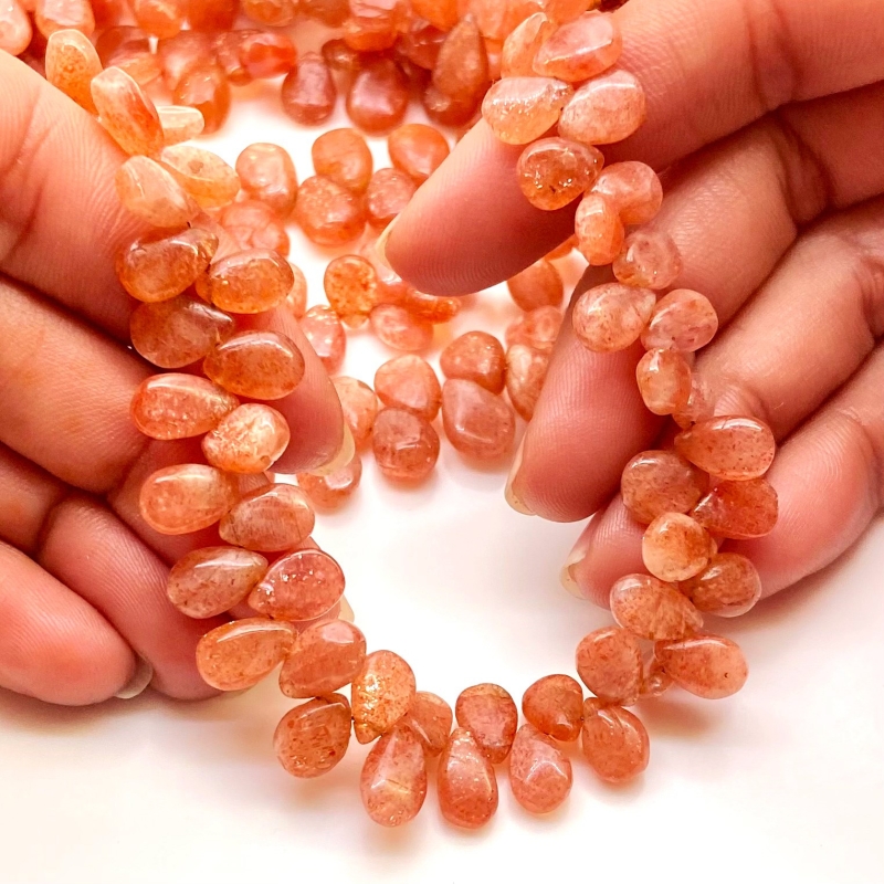 Sun Stone 9-11mm Smooth Pear Shape A Grade Gemstone Beads Strand - Total 1 Strand of 8 Inch.