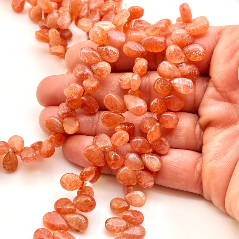 Sun Stone 9-11mm Smooth Pear Shape A Grade Gemstone Beads Strand - Total 1 Strand of 8 Inch.