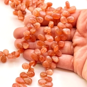 Sun Stone 9-11mm Smooth Pear Shape A Grade Gemstone Beads Strand - Total 1 Strand of 8 Inch.