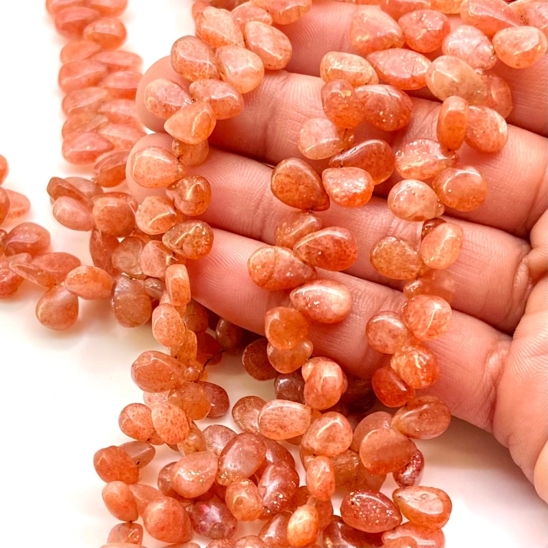 Sun Stone 9-11mm Smooth Pear Shape A Grade Gemstone Beads Strand - Total 1 Strand of 8 Inch.