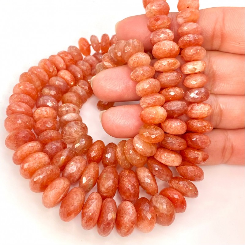 Sun Stone 6.5-13.5mm Faceted Rondelle Shape A Grade 15 Inch Long Gemstone Beads Strand
