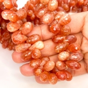 Sun Stone 9-15mm Briolette Drop Shape A Grade Gemstone Beads Lot - Total 5 Strands of 9 Inch.