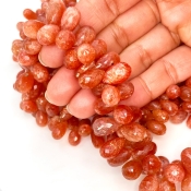 Sun Stone 9-15mm Briolette Drop Shape A Grade Gemstone Beads Lot - Total 5 Strands of 9 Inch.