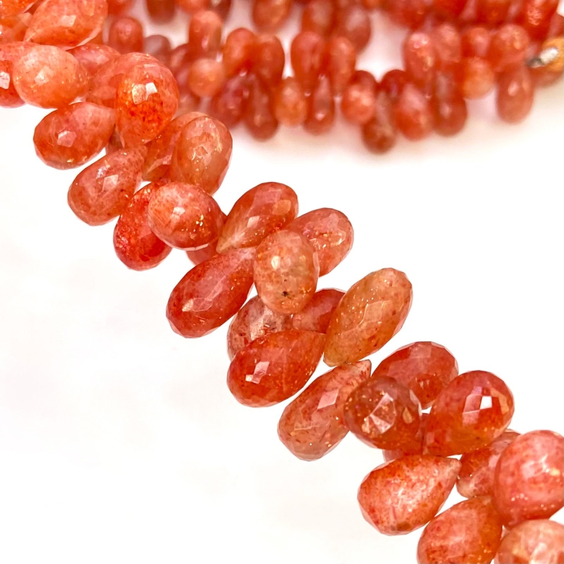 Sun Stone 9-15mm Briolette Drop Shape A Grade Gemstone Beads Lot - Total 5 Strands of 9 Inch.