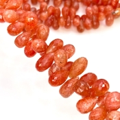 Sun Stone 9-15mm Briolette Drop Shape A Grade Gemstone Beads Lot - Total 5 Strands of 9 Inch.
